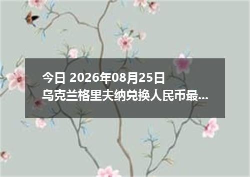 今日 2026年08月25日 乌克兰格里夫纳兑换人民币最新汇率行情